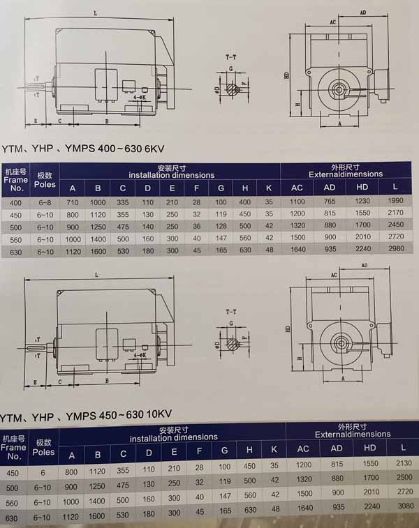 磨煤机用高压三相异步电动机外形及安装尺寸